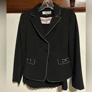 Tahari Black Pinstripe Blazer with Pink Trim